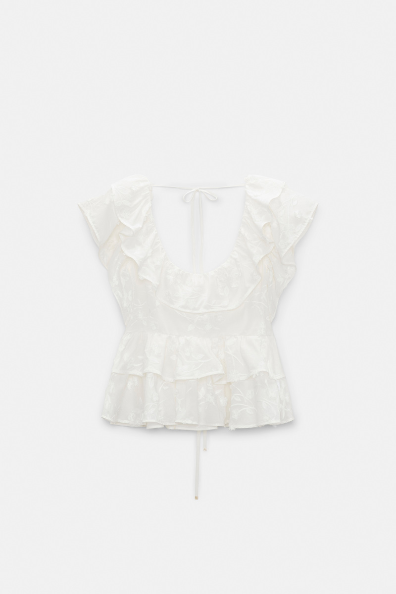 Dorothee Schumacher Women's White Top With Ruffles In Cotton-Fil-Coupã© Large