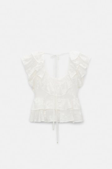 Dorothee Schumacher Top with ruffles in cotton-fil-coupé camellia white