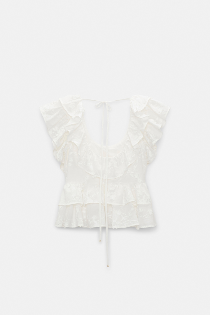 Dorothee Schumacher Top mit Volants aus Baumwoll-Fil-Coupé camellia white