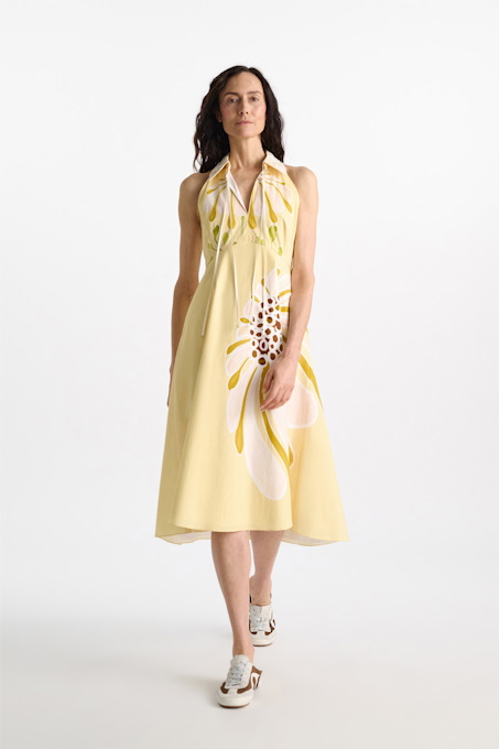 Printed cotton poplin midi-dress
