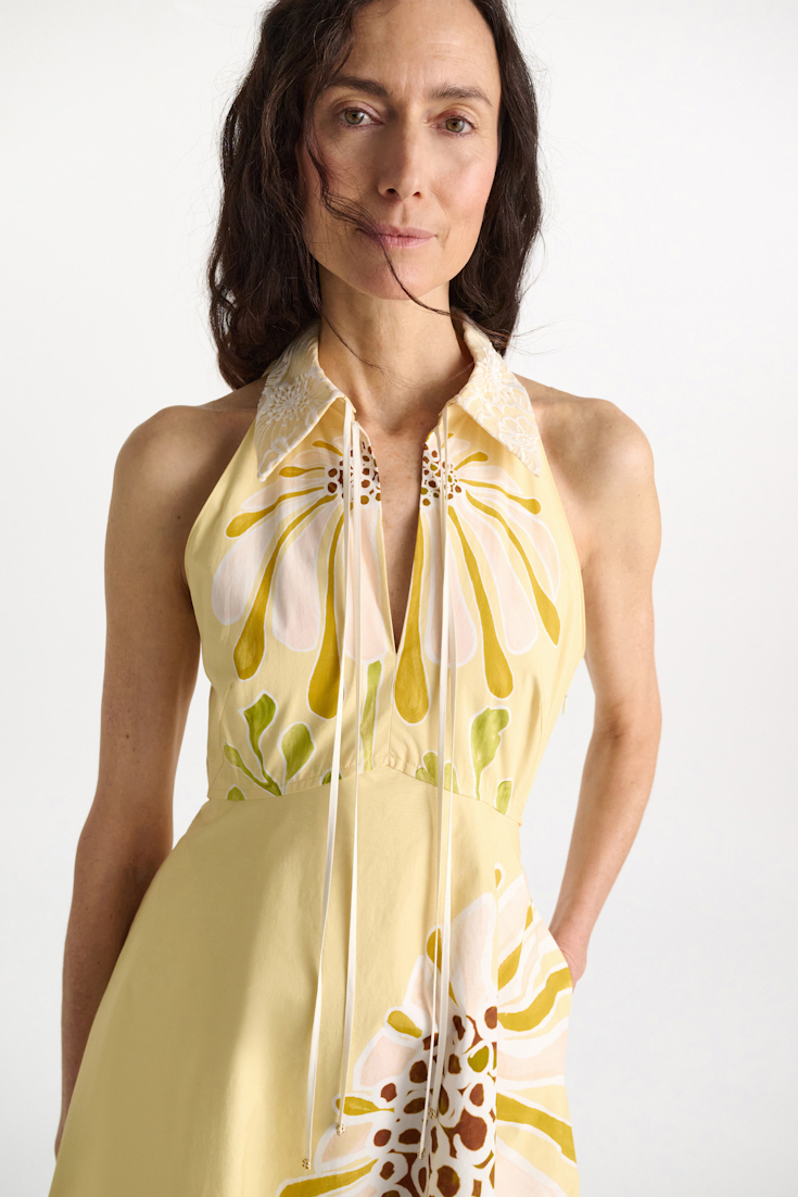 Dorothee Schumacher Midi-Kleid mit floralem Signature Print aus Baumwoll-Popeline dream flower yellow