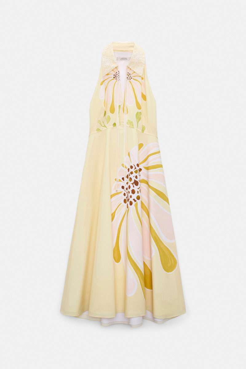 Dorothee Schumacher Women's Yellow Printed Cotton Poplin Midi-Dress Medium