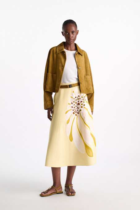 Printed cotton poplin midi-skirt