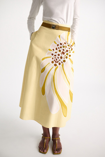 Dorothee Schumacher Printed cotton poplin midi-skirt dream flower yellow