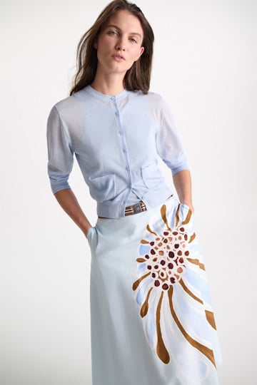 Dorothee Schumacher Midi-Rock mit floralem Signature-Print aus Baumwoll-Popeline dream flower blue