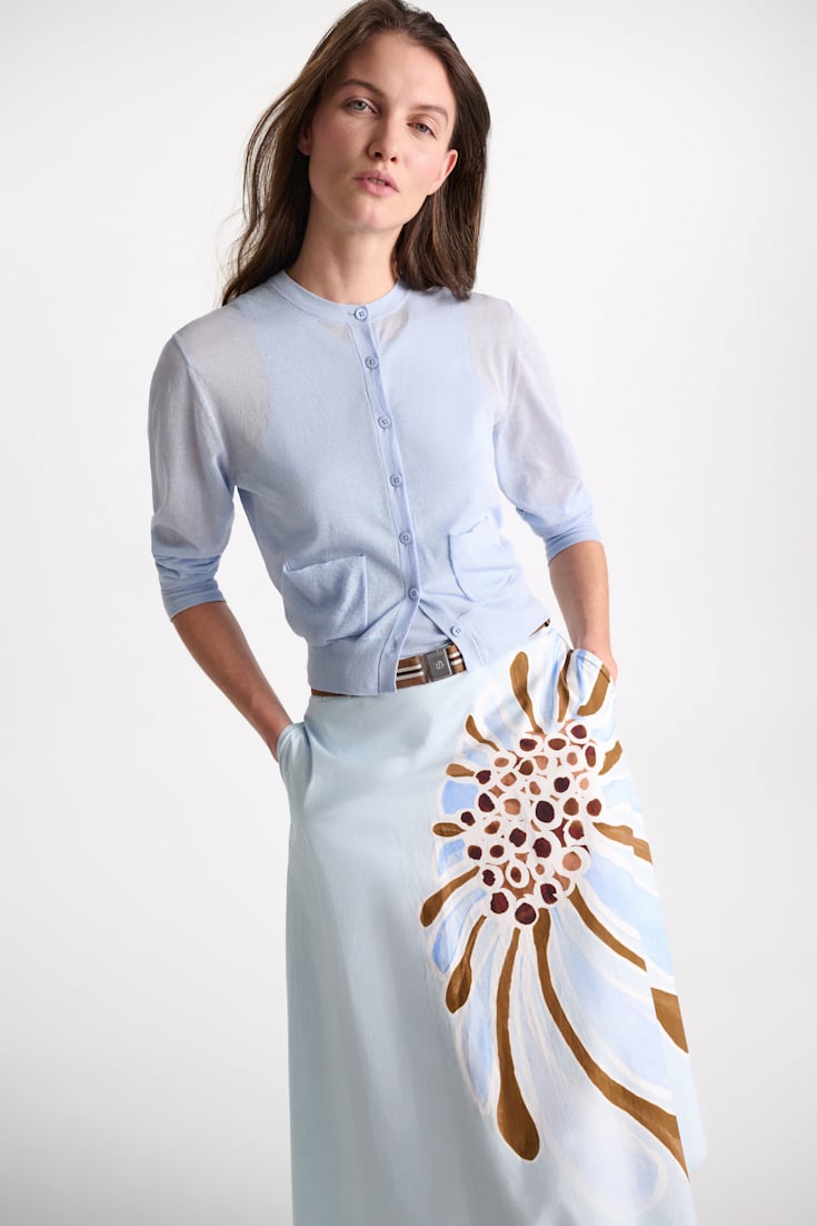 Dorothee Schumacher Printed cotton poplin midi-skirt dream flower blue