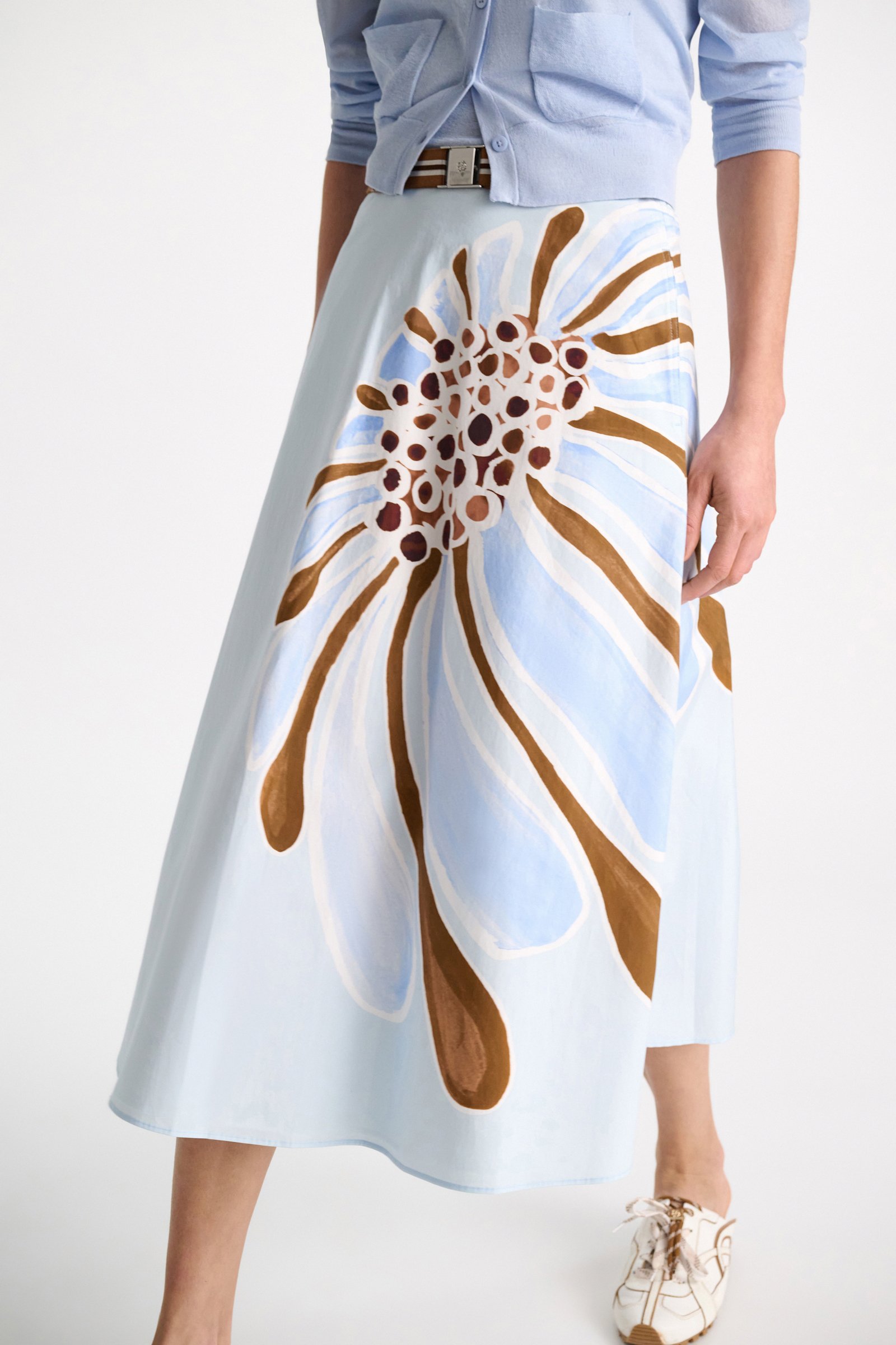 Dorothee Schumacher Printed cotton poplin midi-skirt dream flower blue