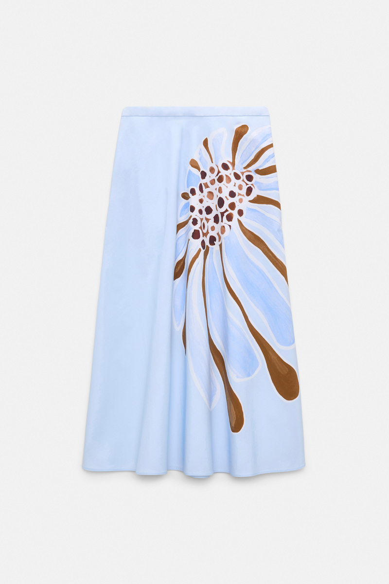 Dorothee Schumacher Women's Blue Printed Cotton Poplin Midi-Skirt Medium