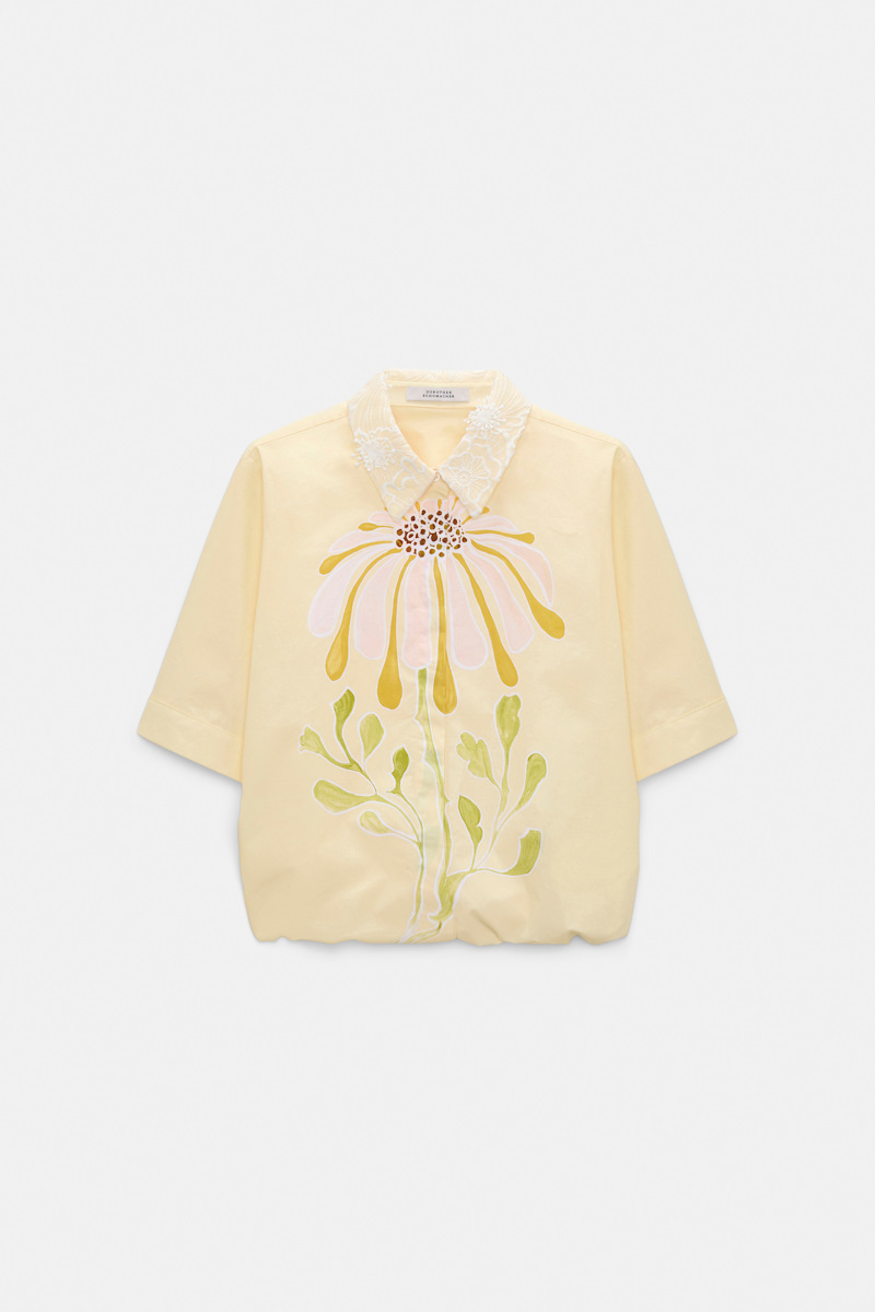 Dorothee Schumacher Women's Yellow Printed Cotton Poplin Blouse Medium