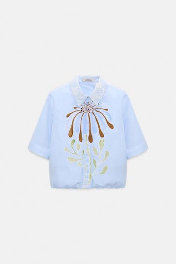 Dorothee Schumacher Printed cotton poplin blouse dream flower blue
