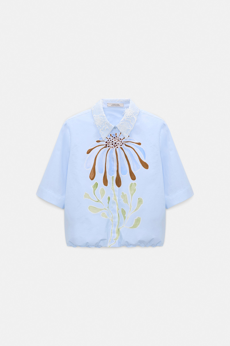 Dorothee Schumacher Women's Blue Printed Cotton Poplin Blouse Xxl