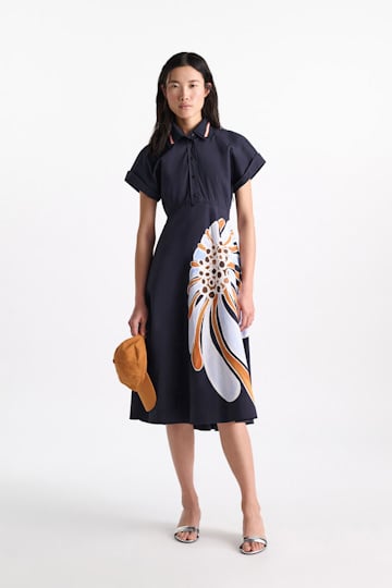 Dorothee Schumacher Kleid mit floralem Signature-Print aus Baumwoll-Popeline dream flower navy
