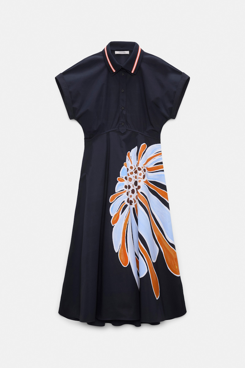 Dorothee Schumacher Women's Blue Printed Cotton Poplin Dress Medium