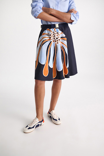 Dorothee Schumacher Printed cotton poplin knee-length skirt dream flower navy