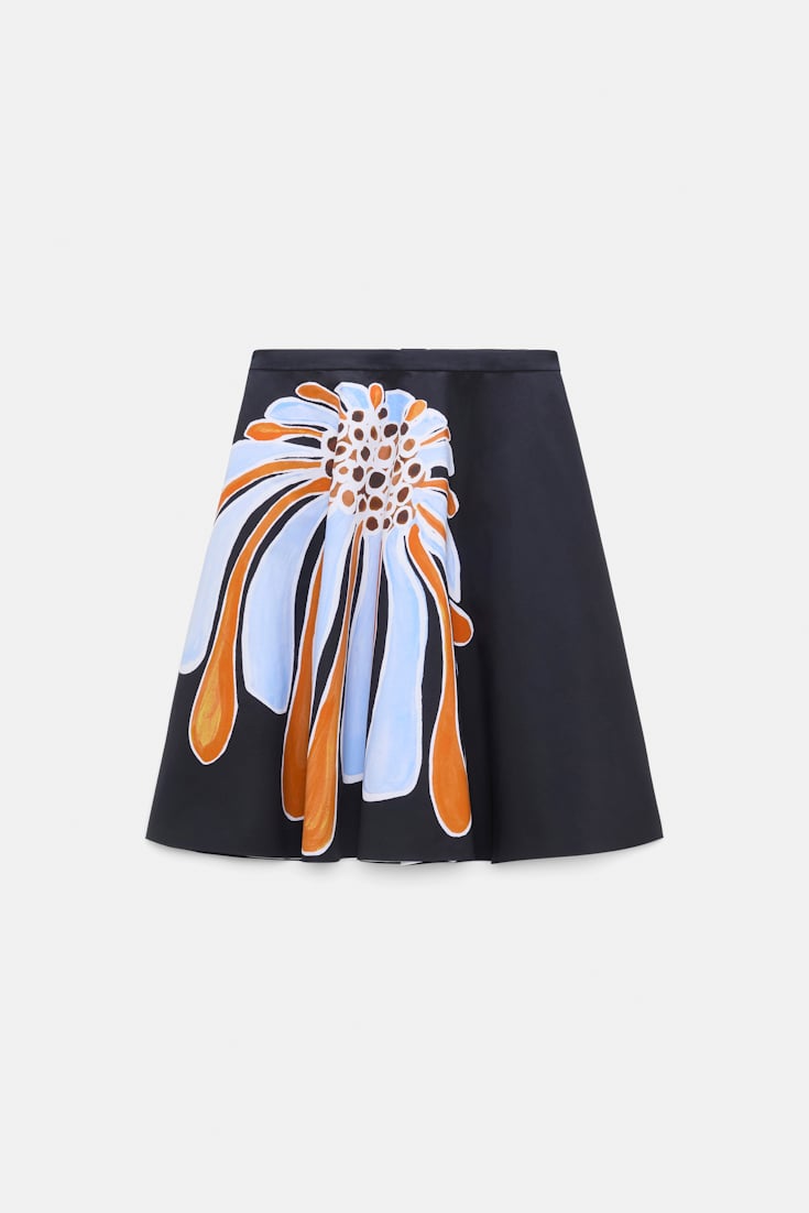 Dorothee Schumacher Printed cotton poplin knee-length skirt dream flower navy