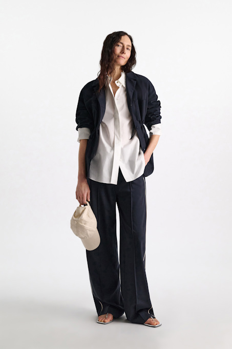 Cotton poplin shirt with floral collar