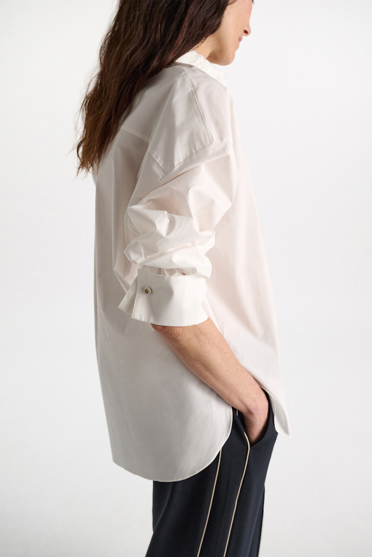 Dorothee Schumacher Cotton poplin shirt with floral collar pure white