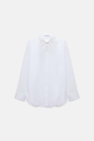 Dorothee Schumacher Cotton poplin shirt with floral collar pure white