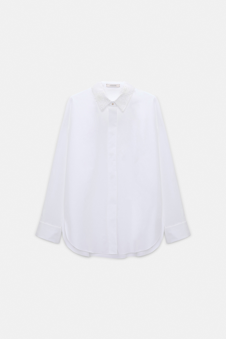Dorothee Schumacher Cotton poplin shirt with floral collar pure white