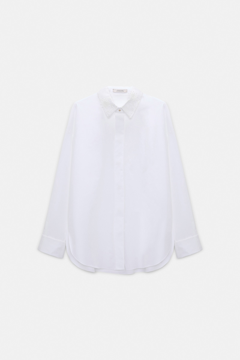 Dorothee Schumacher Women's White Cotton Poplin Shirt With Floral Collar Xxs