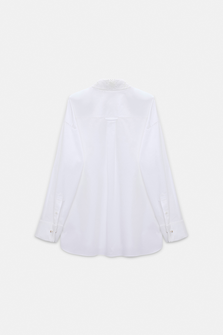 Dorothee Schumacher Cotton poplin shirt with floral collar pure white