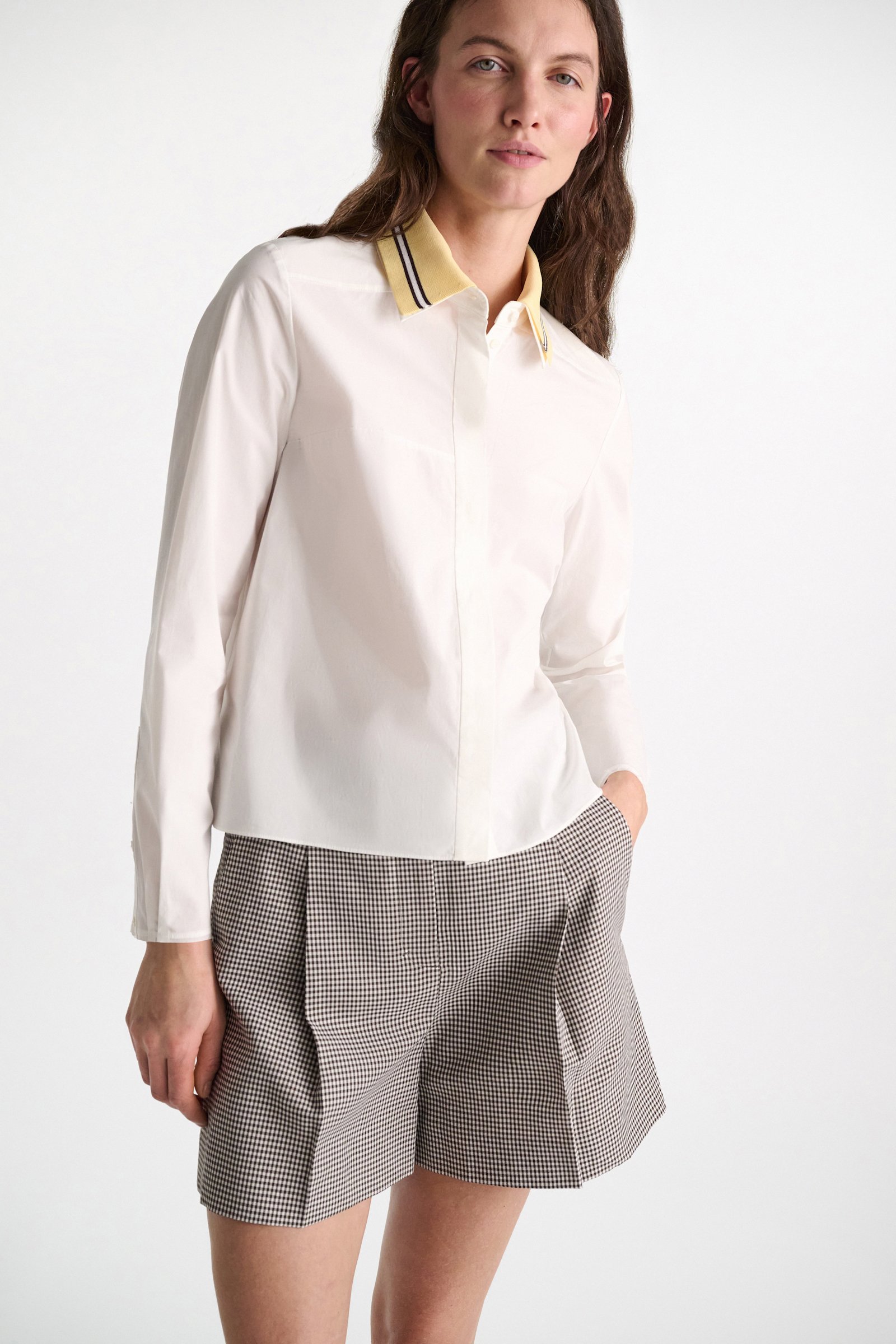 Dorothee Schumacher A-line cotton poplin blouse with removable collar white lemon