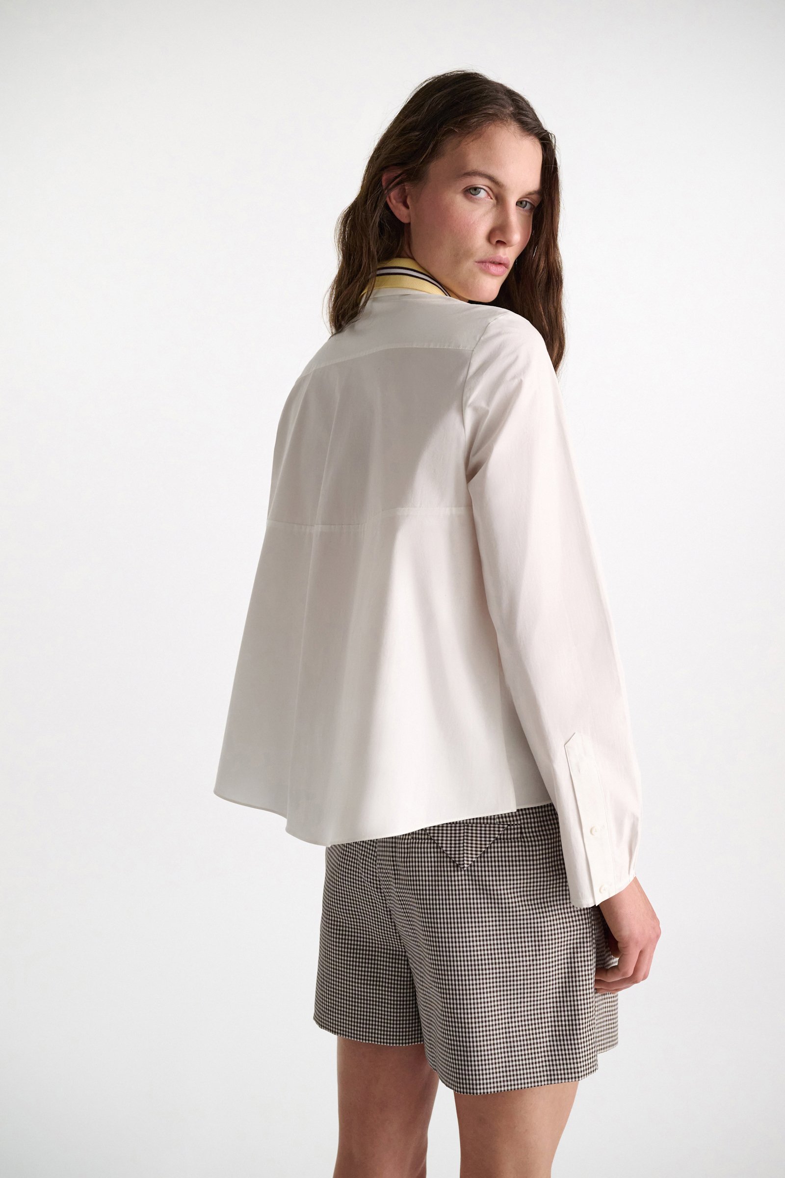 Dorothee Schumacher A-line cotton poplin blouse with removable collar white lemon