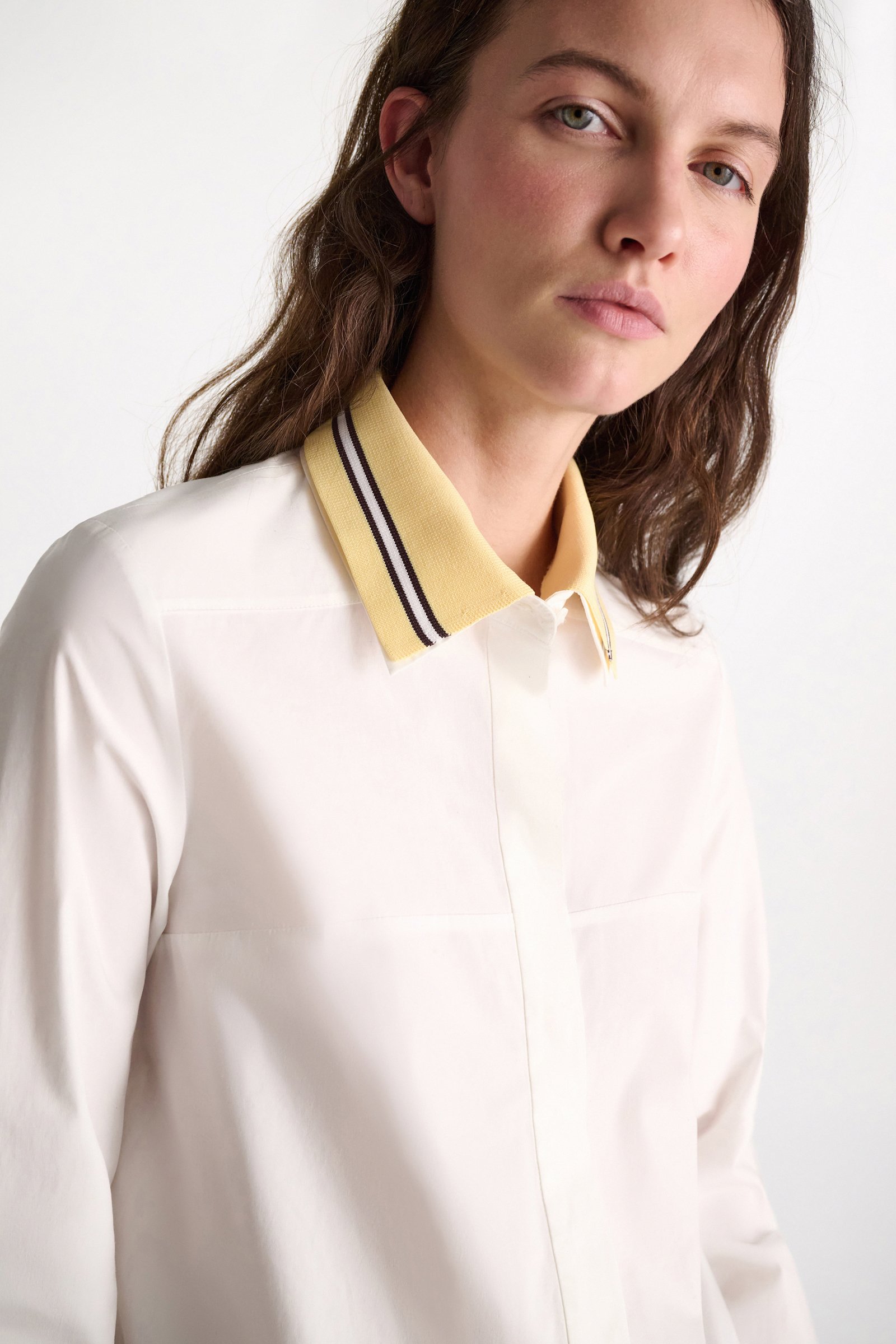 Dorothee Schumacher A-line cotton poplin blouse with removable collar white lemon