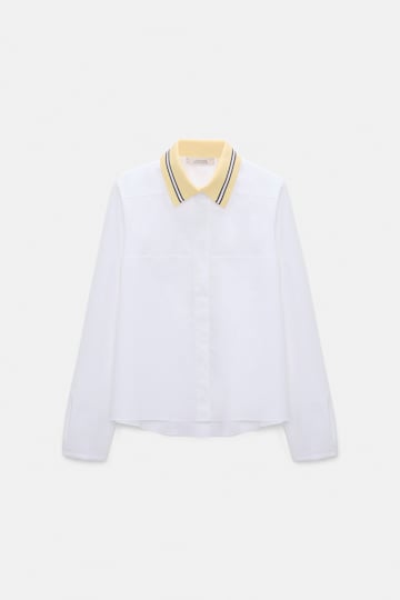 Dorothee Schumacher Bluse mit A-Linie und abnehmbarem Polokragen aus Baumwoll-Popeline white lemon