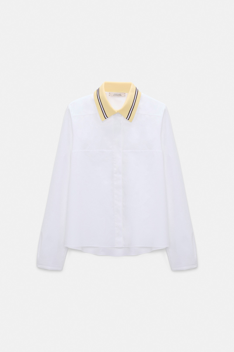 Dorothee Schumacher Women's White A-Line Cotton Poplin Blouse With Removable Collar Xxl
