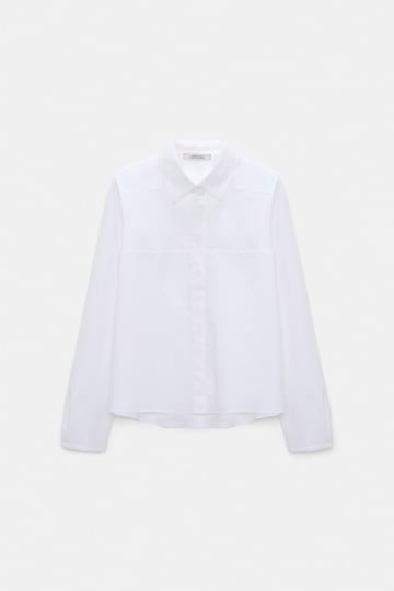 Dorothee Schumacher Bluse mit abnehmbarem, gestreiftem Polokragen aus Baumwoll-Popeline white lemon