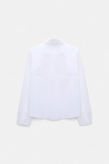 Dorothee Schumacher Bluse mit abnehmbarem, gestreiftem Polokragen aus Baumwoll-Popeline white lemon