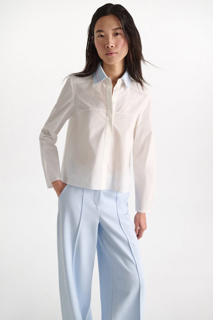 Dorothee Schumacher A-line cotton poplin blouse with removable collar white sky
