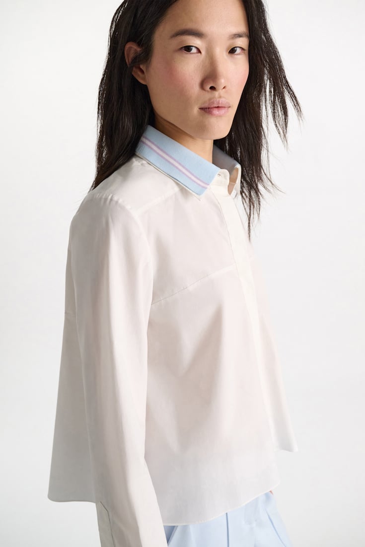 Dorothee Schumacher A-line cotton poplin blouse with removable collar white sky