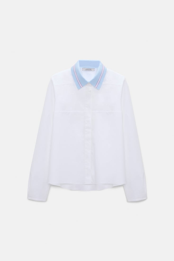 Dorothee Schumacher A-line cotton poplin blouse with removable collar white sky