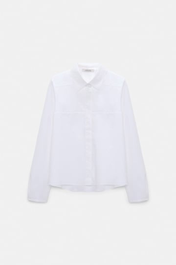 Dorothee Schumacher Bluse mit abnehmbarem, gestreiftem Polokragen aus Baumwoll-Popeline white sky