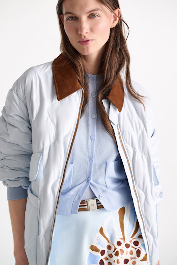 Dorothee Schumacher Down jacket with faux leather collar ice sky