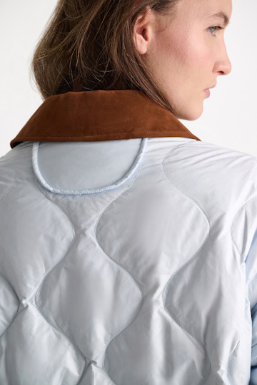 Dorothee Schumacher Down jacket with faux leather collar ice sky
