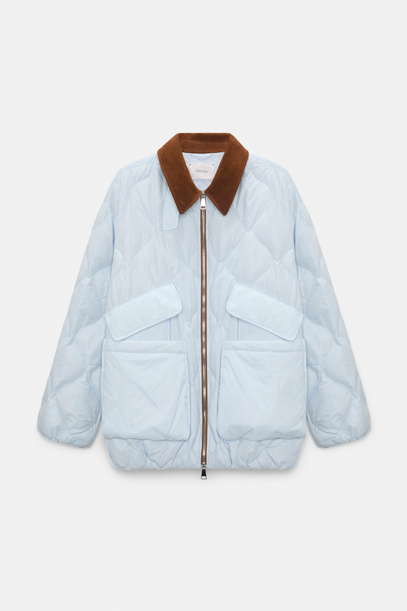 Down jacket with faux leather collar