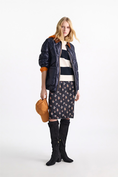 Down jacket with faux leather collar