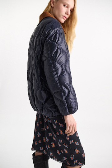 Dorothee Schumacher Down jacket with faux leather collar dark navy