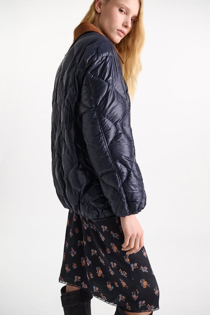 Dorothee Schumacher Down jacket with faux leather collar dark navy