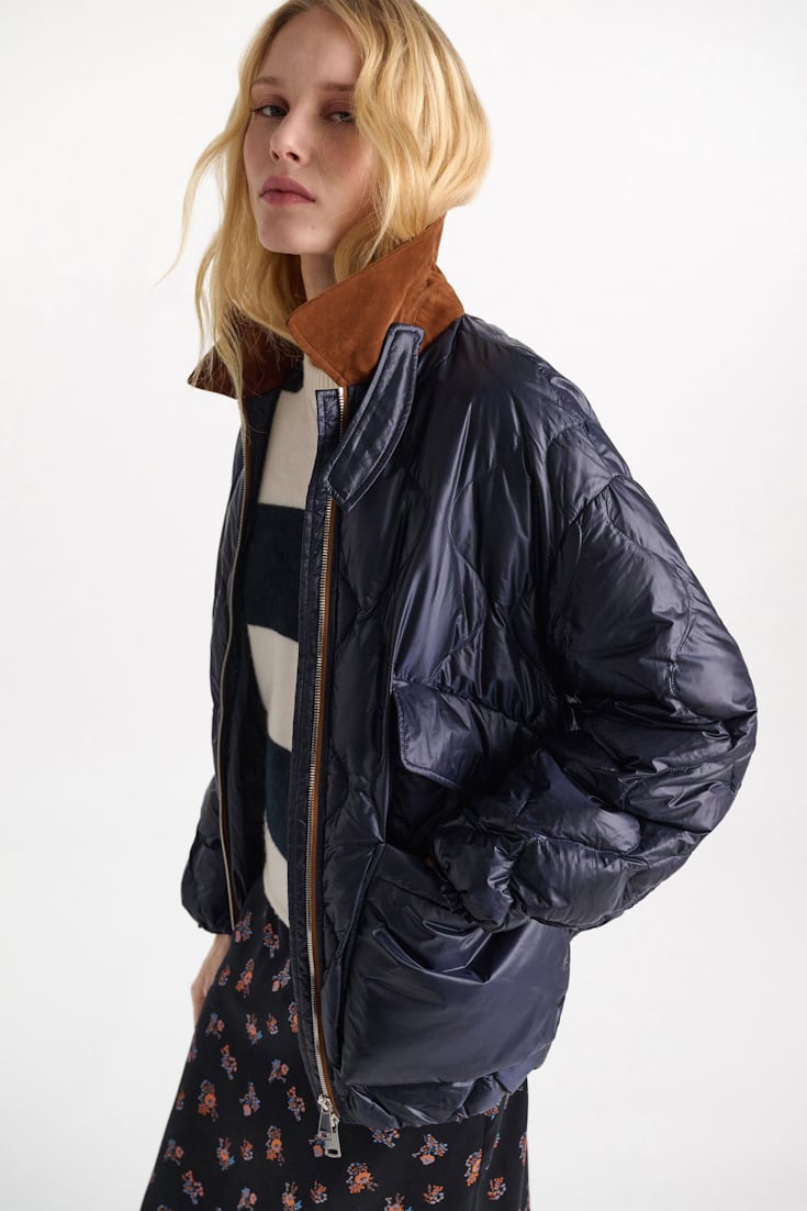 Dorothee Schumacher Down jacket with faux leather collar dark navy