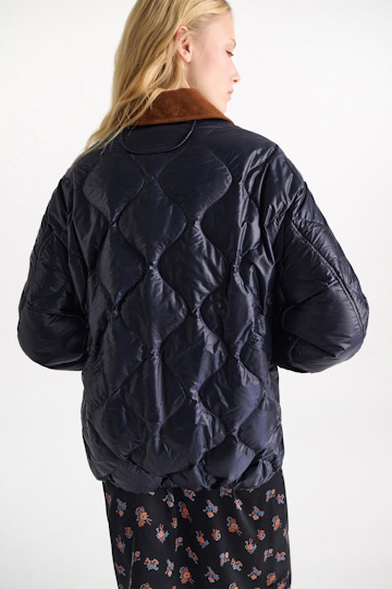 Dorothee Schumacher Down jacket with faux leather collar dark navy