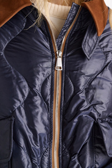Dorothee Schumacher Down jacket with faux leather collar dark navy