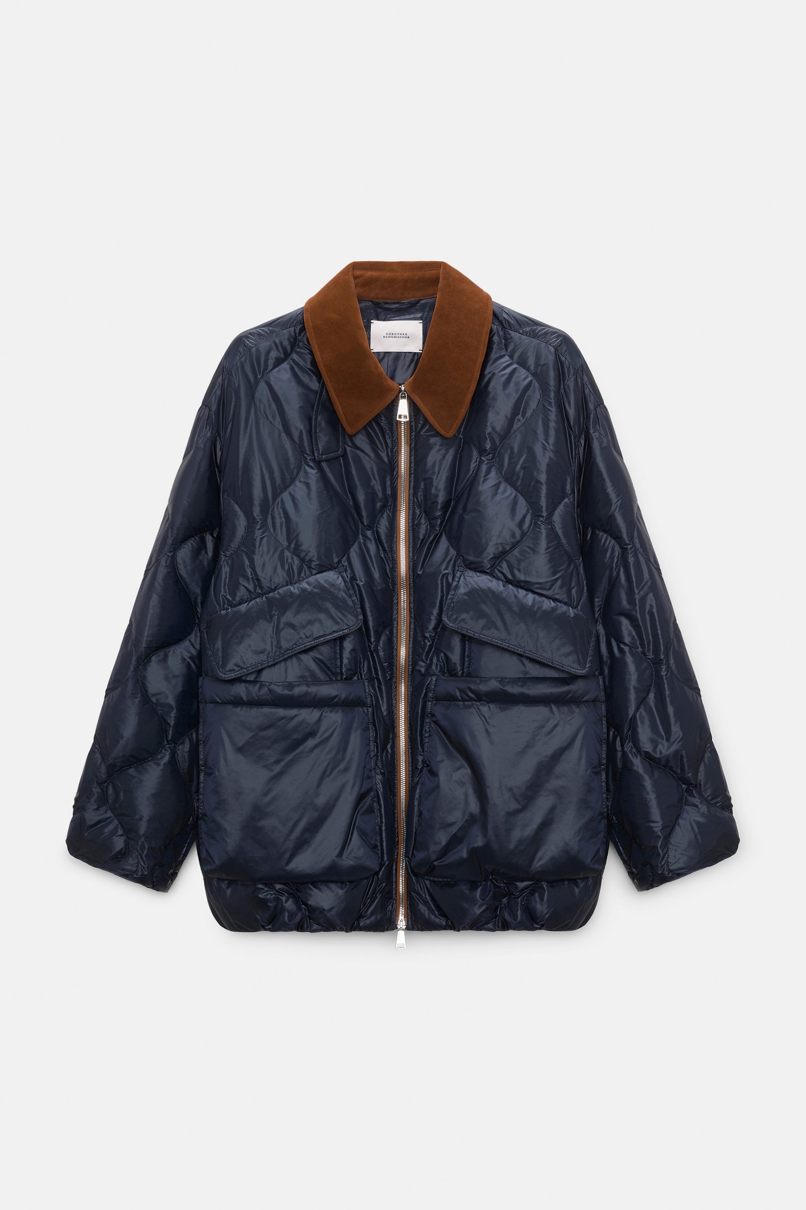 Dorothee Schumacher Down jacket with faux leather collar dark navy