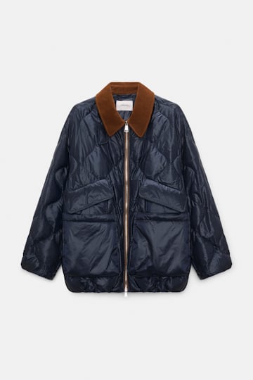 Dorothee Schumacher Down jacket with faux leather collar dark navy