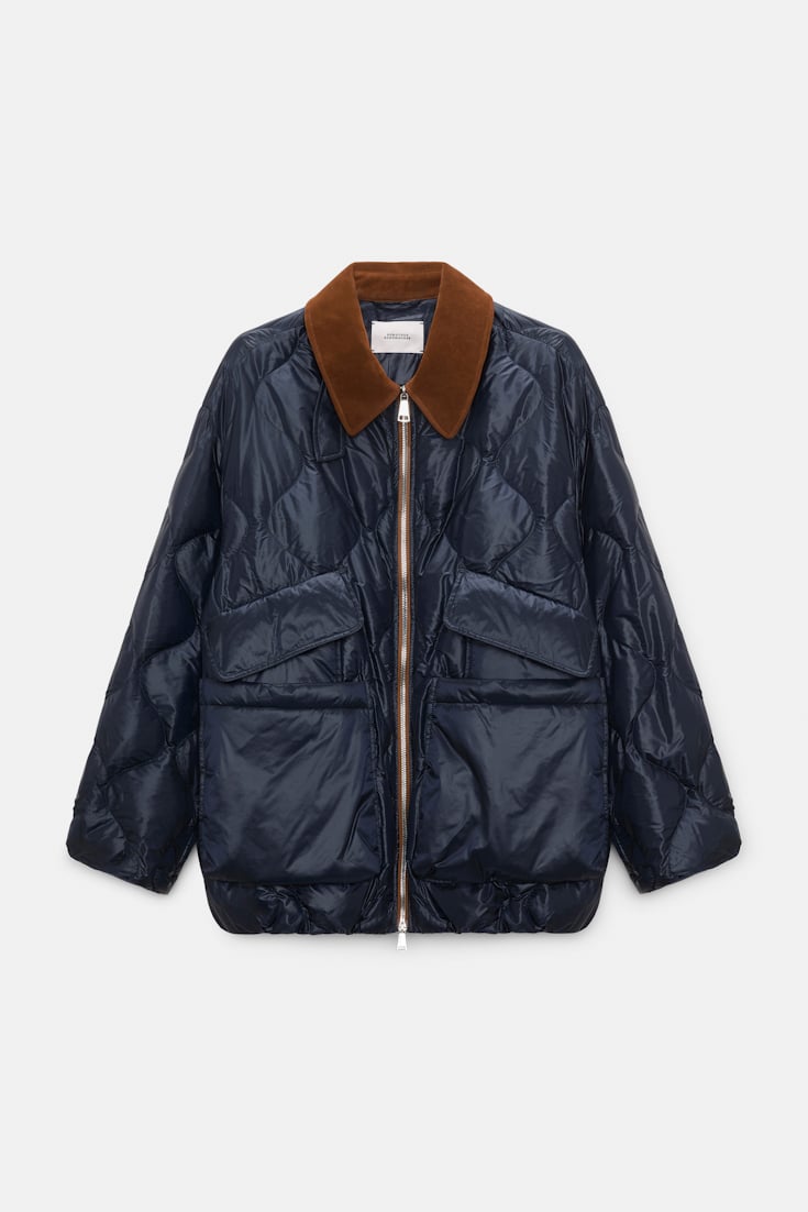 Dorothee Schumacher Down jacket with faux leather collar dark navy