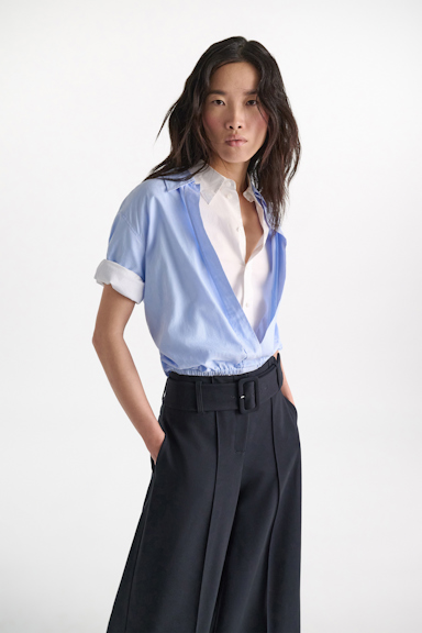 Dorothee Schumacher Double-layer cropped blouson blouse oxford blue