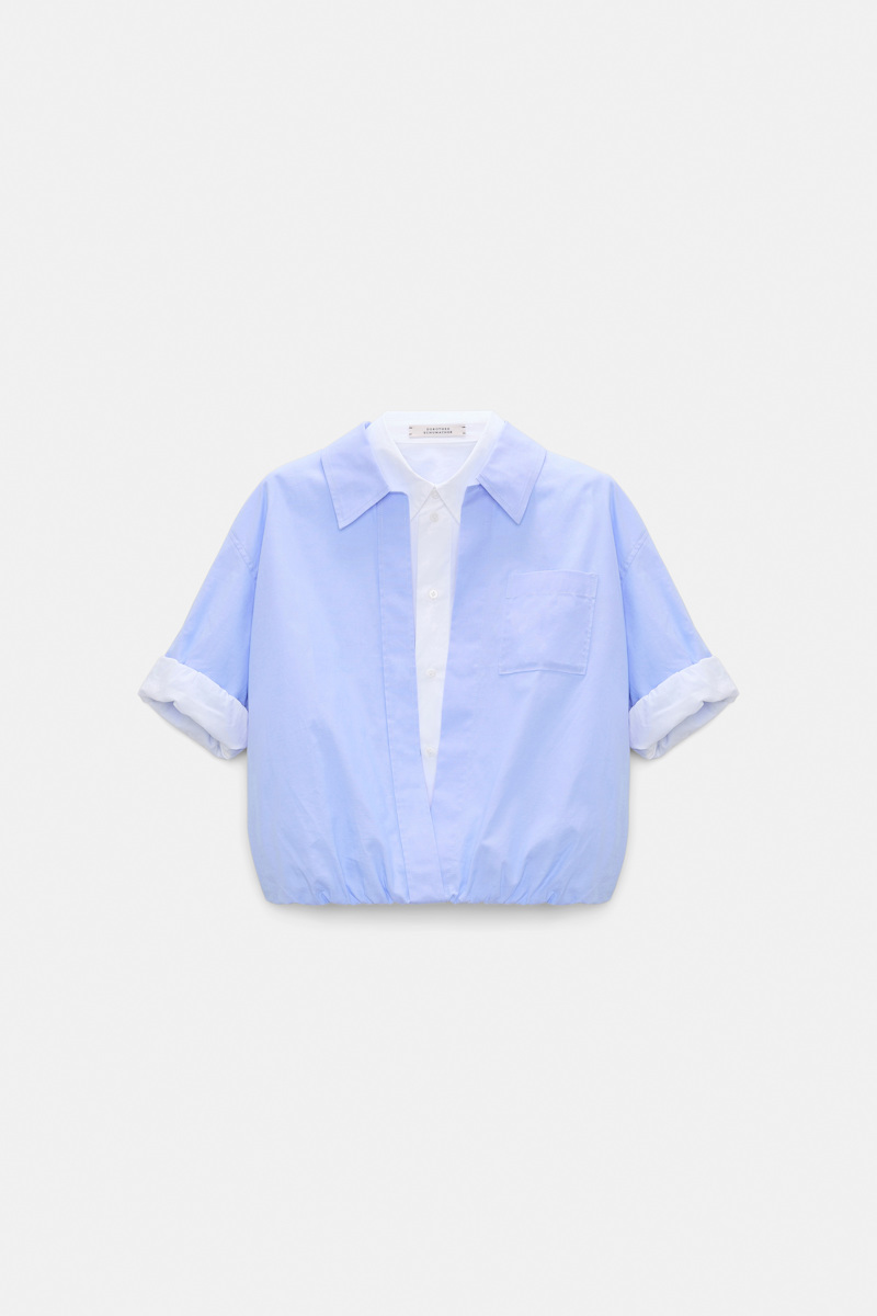 Dorothee Schumacher Women's Blue Double-Layer Cropped Blouson Blouse Xxs